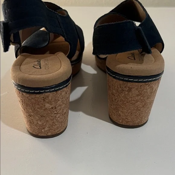 Clarks Dark Blue Wedge Sandals - Picture 9 of 11